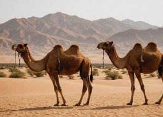 two camels in desert