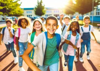 des enfant sortent de l'école content car c'est les vacances