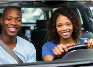 un couple souriant dans une voiture