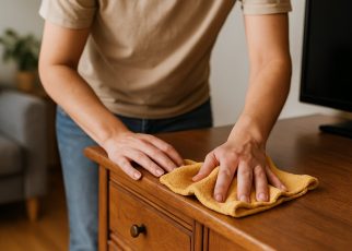 frotter poussière meuble avec chiffon